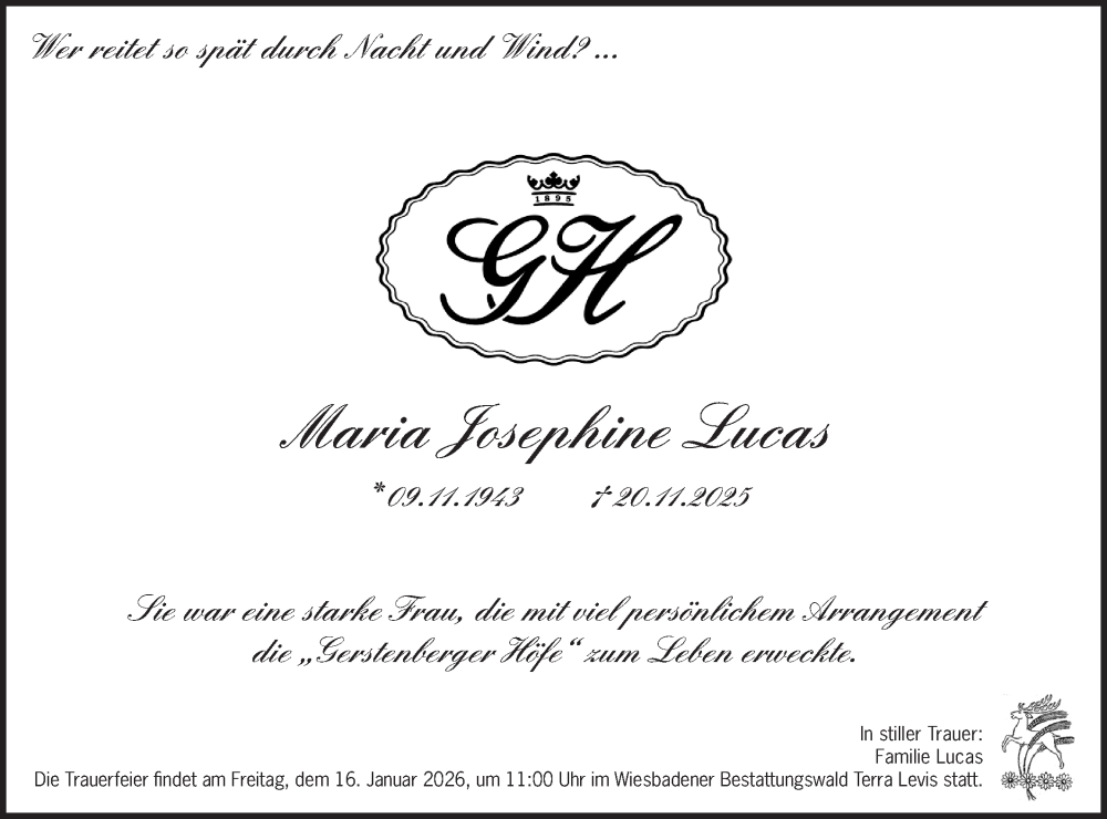  Traueranzeige für Maria Josephine Lucas vom 20.12.2025 aus Märkische Oderzeitung