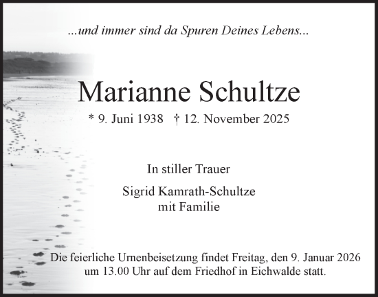 Traueranzeige von Marianne Schultze von Blickpunkt Königs Wusterhausen