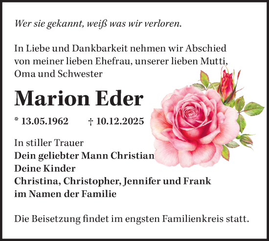 Traueranzeige von Marion Eder von Märkische Oderzeitung
