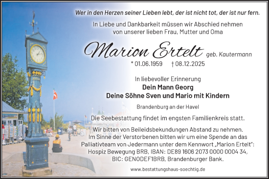 Traueranzeige von Marion Ertelt von Märkische Oderzeitung