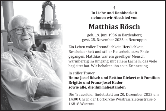 Traueranzeige von Matthias Rösch von Märkische Oderzeitung