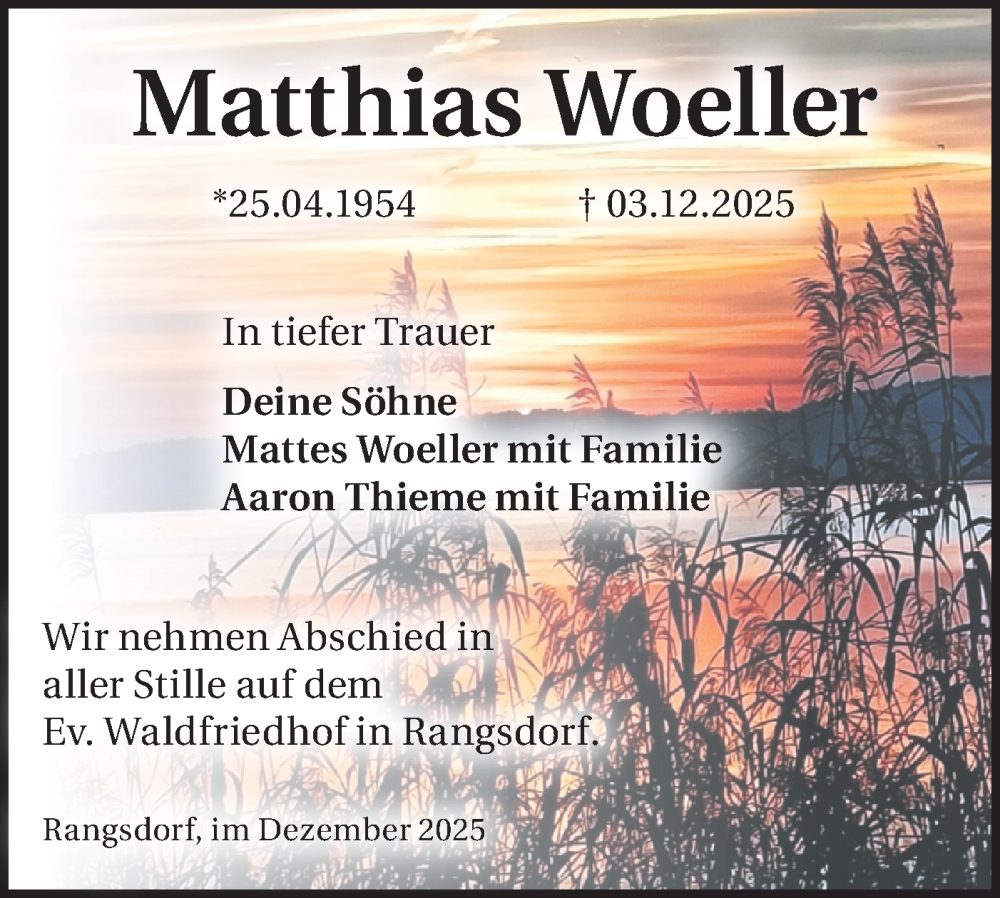  Traueranzeige für Matthias Woeller vom 13.12.2025 aus Blickpunkt Ludwigsfelde/Zossen