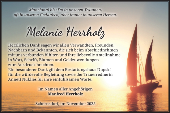 Traueranzeige von Melanie Herrholz von Märkische Oderzeitung
