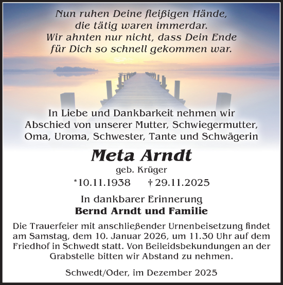 Traueranzeige von Meta Arndt von MO Uckerm.-Anz.