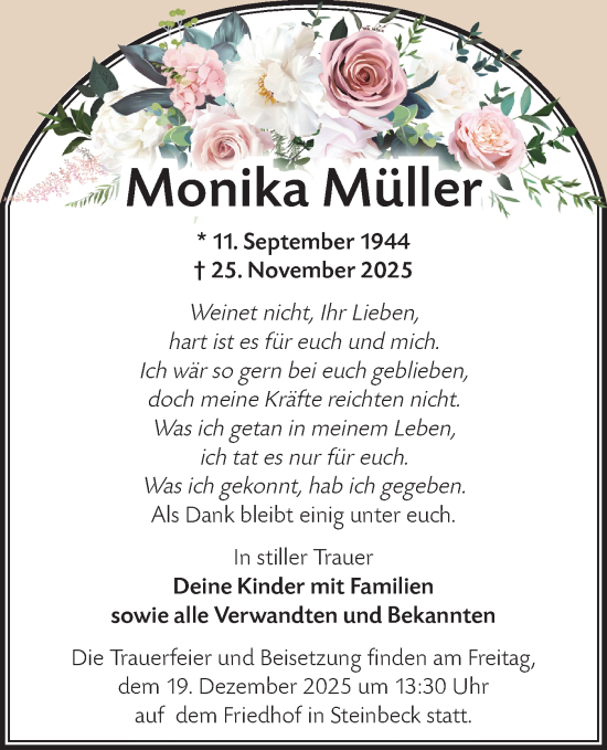 Traueranzeige von Monika Müller von MO Oderld.-Echo