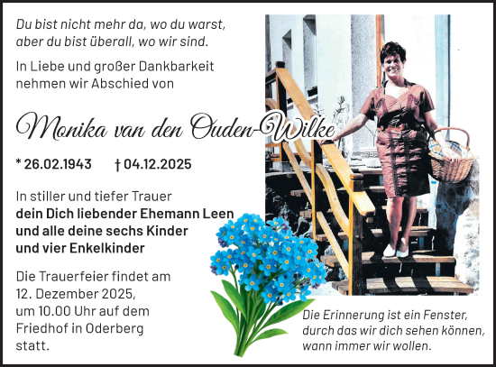Traueranzeige von Monika van den Ouden-Wilke von Märkische Oderzeitung