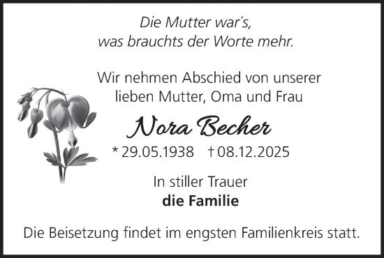 Traueranzeige von Nora Becher von MO Oderld.-Echo