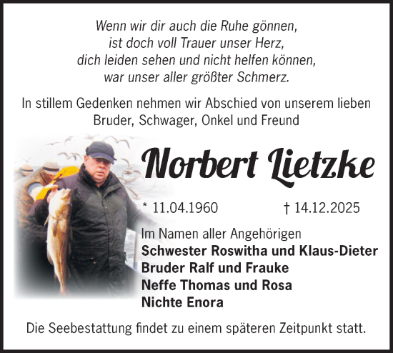 Traueranzeige von Norbert Lietzke von Märkische Oderzeitung