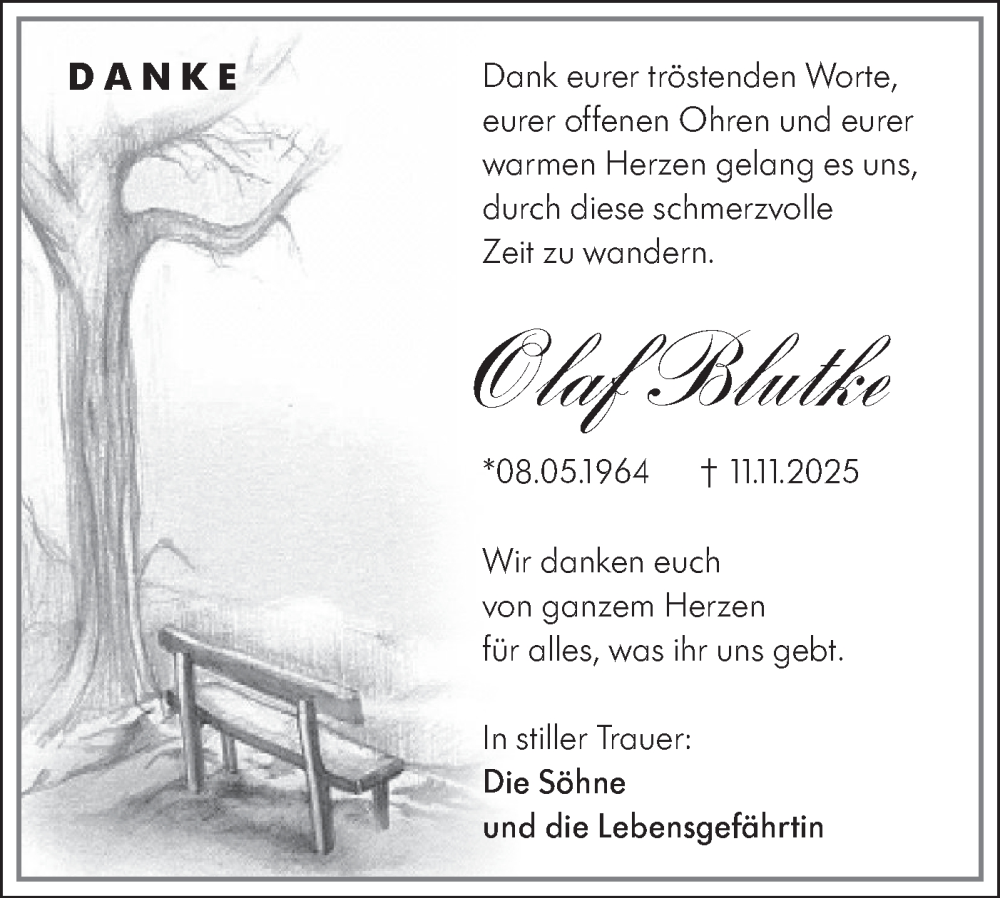 Traueranzeige für Olaf Blutke vom 16.12.2025 aus MO Uckerm.-Anz.