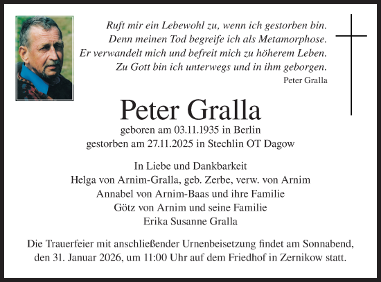 Traueranzeige von Peter Gralla von Märkische Oderzeitung