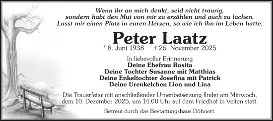 Traueranzeige von Peter Laatz von Märkische Oderzeitung