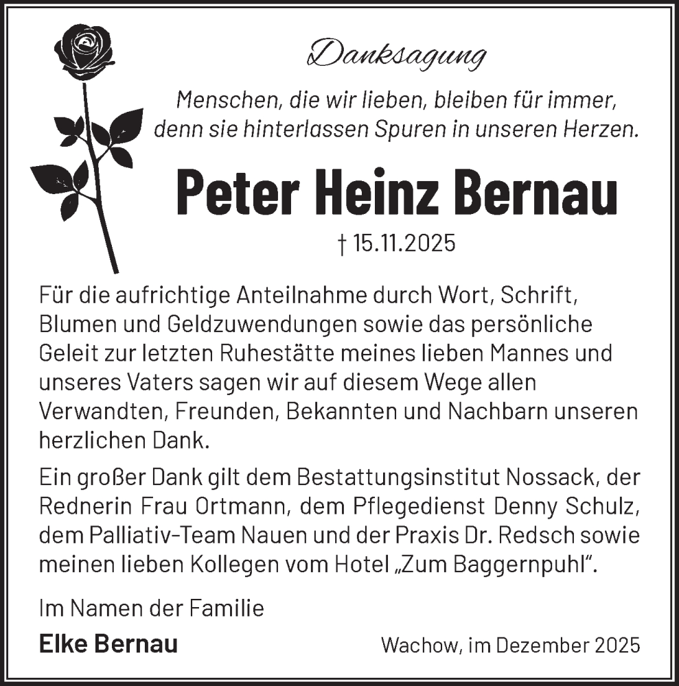  Traueranzeige für Peter Heinz Bernau vom 20.12.2025 aus Märkische Oderzeitung