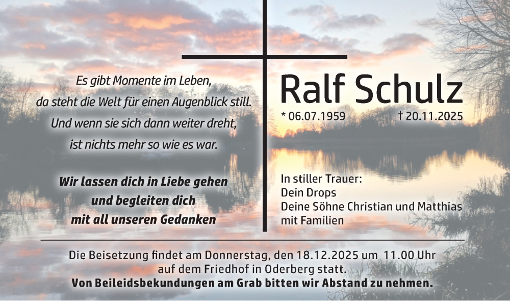  Traueranzeige für Ralf Schulz vom 13.12.2025 aus MO Uckerm.-Anz.