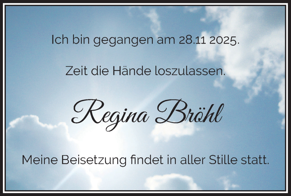  Traueranzeige für Regina Bröhl vom 06.12.2025 aus MO Oderld.-Echo