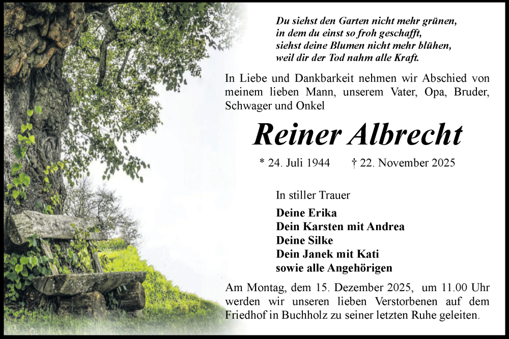  Traueranzeige für Reiner Albrecht vom 06.12.2025 aus Blickpunkt Potsdam/Werder