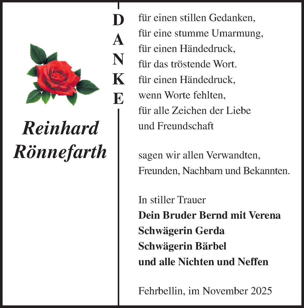 Traueranzeige für Reinhard Rönnefarth vom 06.12.2025 aus Märkische Oderzeitung
