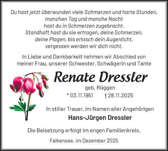 Traueranzeige von Renate Dressler von Märkische Oderzeitung