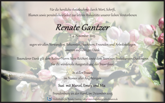 Traueranzeige von Renate Gantzer von Märkische Oderzeitung