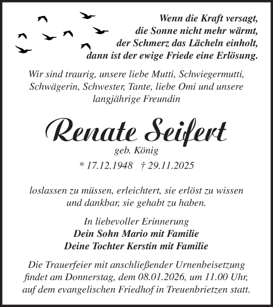 Traueranzeige von Renate Seifert von Blickpunkt Jüterbog/Luckenwalde