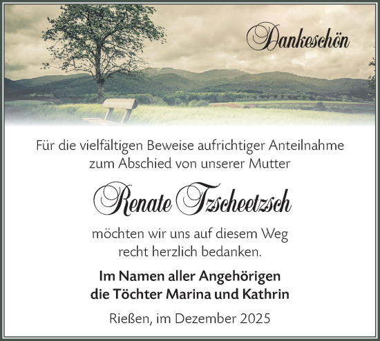Traueranzeige von Renate Tzscheetzsch von Märkische Oderzeitung