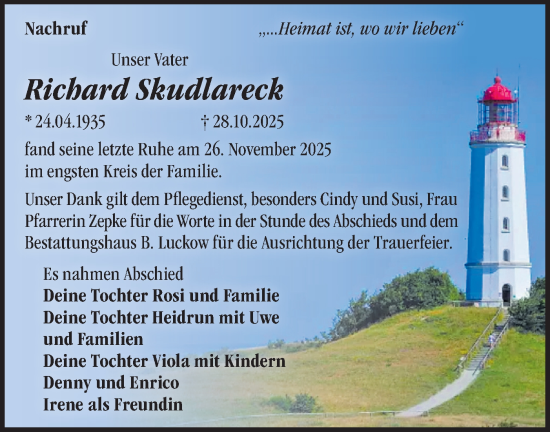 Traueranzeige von Richard Skudlareck von MO Uckerm.-Anz.