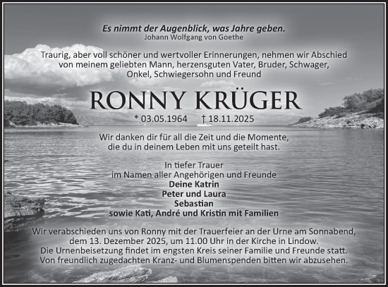 Traueranzeige von Ronny Krüger von Märkische Oderzeitung