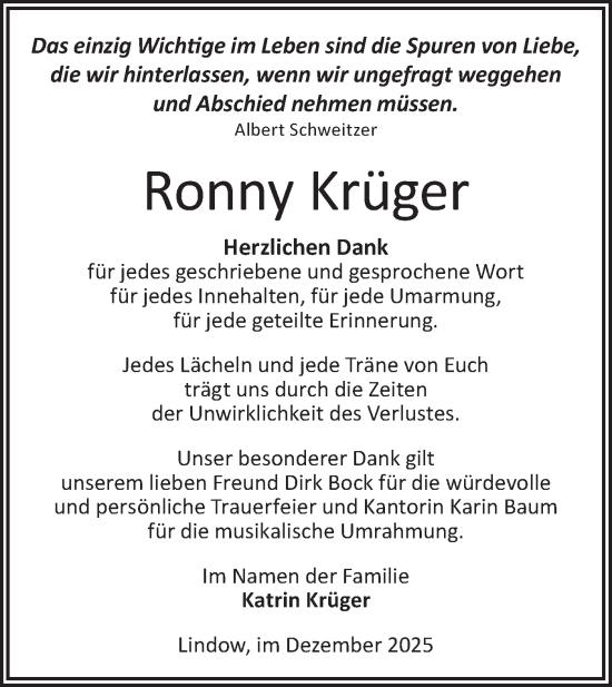 Traueranzeige von Ronny Krüger von Märkische Oderzeitung