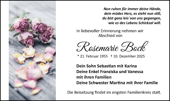 Traueranzeige von Rosmarie Bock von Märkische Oderzeitung