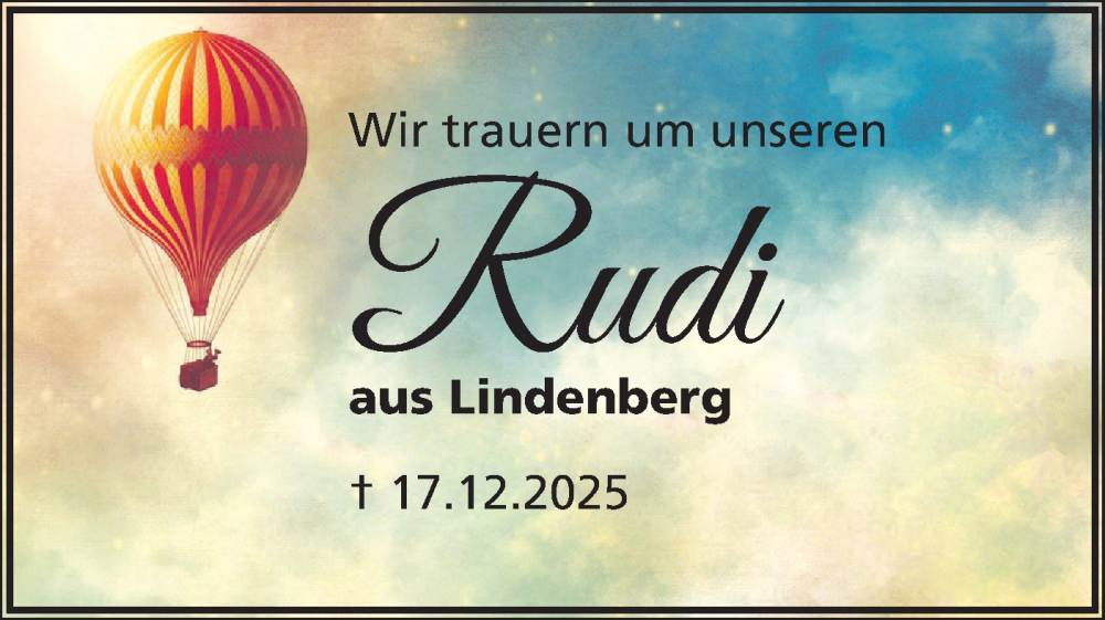  Traueranzeige für Rudi  vom 27.12.2025 aus Märkische Oderzeitung