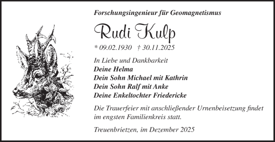 Traueranzeige von Rudi Kulp von Blickpunkt Jüterbog/Luckenwalde