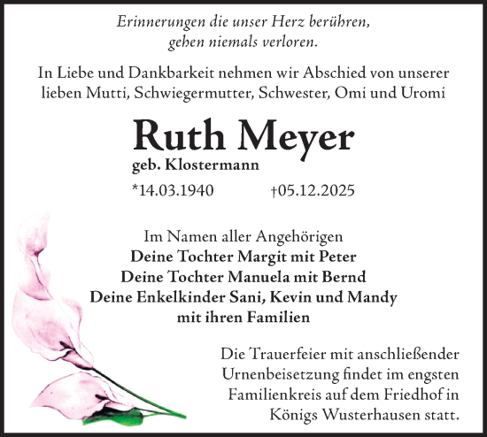 Traueranzeige von Ruth Meyer von Blickpunkt Königs Wusterhausen