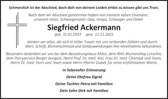 Traueranzeige von Siegfried Ackermann von MO Oderld.-Echo