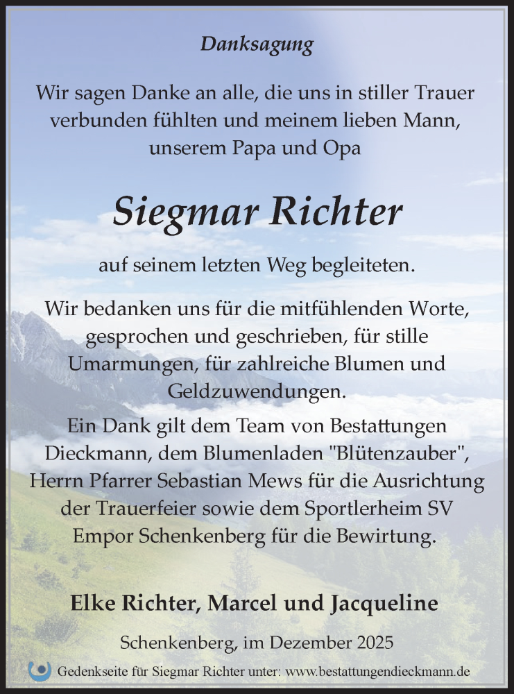  Traueranzeige für Siegmar Richter vom 06.12.2025 aus Märkische Oderzeitung