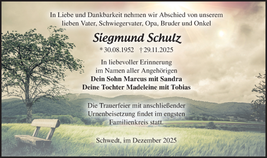 Traueranzeige von Siegmund Schulz von MO Uckerm.-Anz.