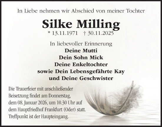 Traueranzeige von Silke Milling von Märkische Oderzeitung