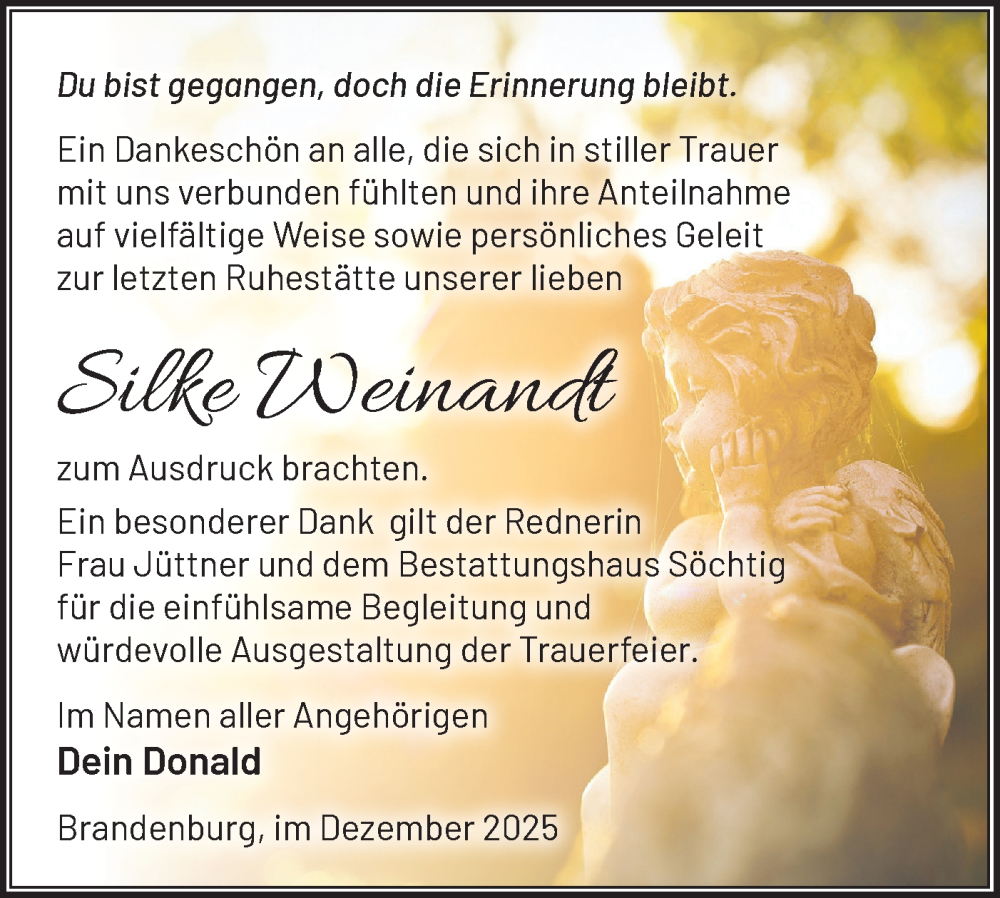  Traueranzeige für Silke Weinandt vom 13.12.2025 aus Märkische Oderzeitung