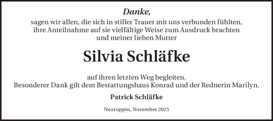 Traueranzeige von Silvia Schläfke von Märkische Oderzeitung