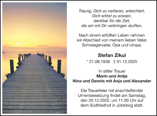 Traueranzeige von Stefan Zikul von Blickpunkt Jüterbog/Luckenwalde