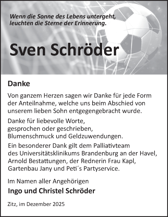 Traueranzeige von Sven Schröder von Märkische Oderzeitung