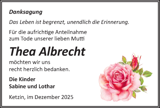 Traueranzeige von Thea Albrecht von Märkische Oderzeitung