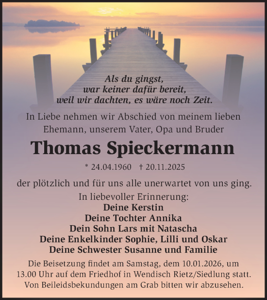 Traueranzeige von Thomas Spieckermann von Märkische Oderzeitung