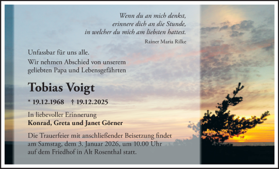 Traueranzeige von Tobias Voigt von MO Oderld.-Echo