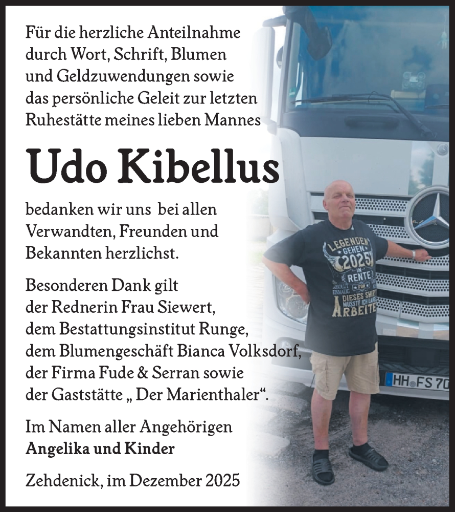  Traueranzeige für Udo Kibellus vom 13.12.2025 aus Märkische Oderzeitung