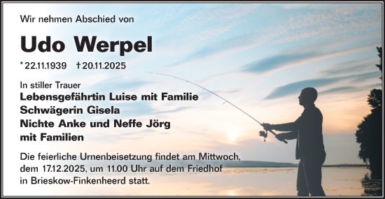 Traueranzeige von Udo Werpel von Märkische Oderzeitung