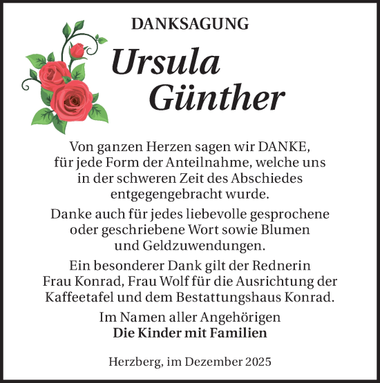 Traueranzeige von Ursula Günther von Märkische Oderzeitung
