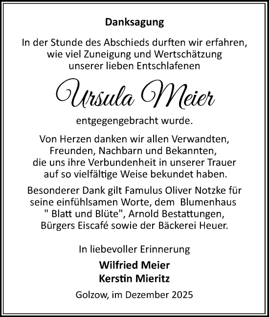 Traueranzeige von Ursula Meier von Märkische Oderzeitung