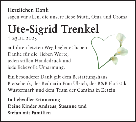 Traueranzeige von Ute-Sigrid Trenkel von Märkische Oderzeitung