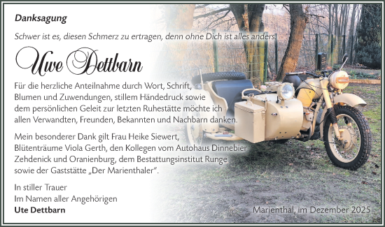 Traueranzeige von Uwe Dettbarn von Märkische Oderzeitung