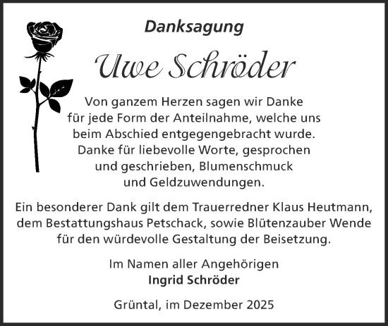 Traueranzeige von Uwe Schröder von Märkische Oderzeitung