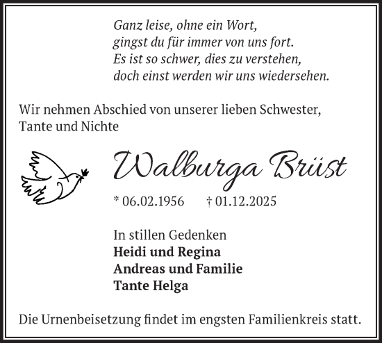 Traueranzeige von Walburga Brüst von Märkische Oderzeitung